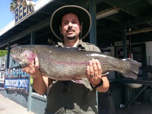 Joaquin Vizcarra of Bellflower caught 5 trout totaling 15 pounds 8 ounces, his heaviest trout weighed in at 11 pounds fishing from shore at the pump house