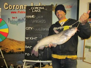 Joe Vescuso with his 9 pound 12 ounce catfish at corona lake