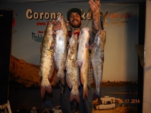 Steven Rozco of Norco caught 5 catfish totaling 14 pounds 8 ounces using mealworms from a boat