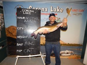 Victor Anaya of Covina caught a 10 pound 8 ounce catfish using mackerel at the Dam