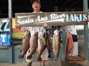 Glenn Matsushita of Gardena caught 5 trout totaling 25 pounds - largest weighed in at 6 pounds using a Rapala at the Bubble Hole