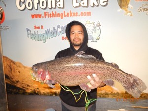 Corona Lake - Nick Vazquez of Hemmett caught a 11 pound trout using a castmaster from shore