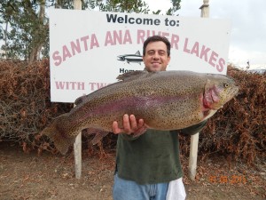 George Tebelekian of L.A. caught a 20 pound 3 ounce Suuuperrr Trooout using a Trout King worm at the Pump House in the Big Lake