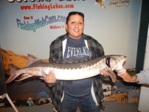 Denise Salucedo of Santa Fe Springs caught and released a 26 pound 8 ounce sturgeon using a night-crawler from shore near the Dam