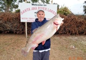 Phil Hilderbrant of Anaheim caught a 14 pound 8 ounce trout using a Mijo's minnow fishing in Chris' Pond
