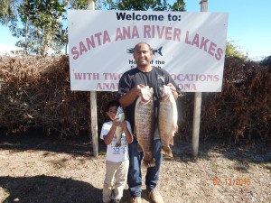 Rayyan Udin of Anaheim Hills caught a 17 pound & 14 pound trout using chartreuse PowerBait by the boat dock