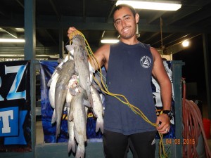 Andy Arredondo of Moreno Valley caught 10 catfish totaling 23 pounds 10 ounces using mackerel soaked in garlic fishing in Chris' Pond