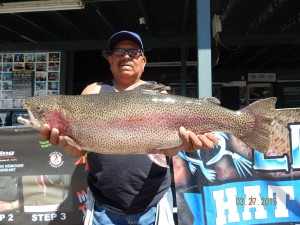 Tony Lopez of East L.A. caught a 11 pound trout using a orange mouse tail setup also at the Pump House