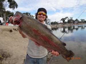 Tim O'Donnell of Fullerton caught a 16 pound 8 ounce trout using garlic PowerBait fishing in the Big Lake near the Pump House